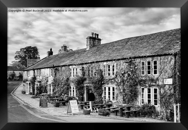 Red Lion Pub in Burnsall Yorkshire Black and White Framed Print by Pearl Bucknall