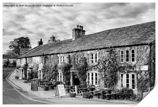 Red Lion Pub in Burnsall Yorkshire Black and White Print by Pearl Bucknall