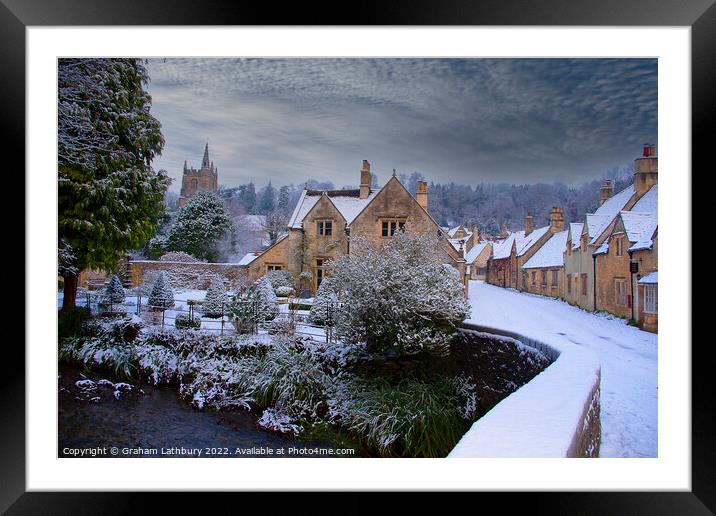 Castle Combe in the snow Framed Mounted Print by Graham Lathbury