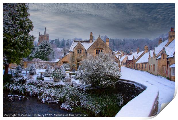 Castle Combe in the snow Print by Graham Lathbury