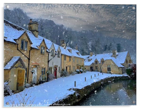 Castle Combe in the snow Acrylic by Graham Lathbury