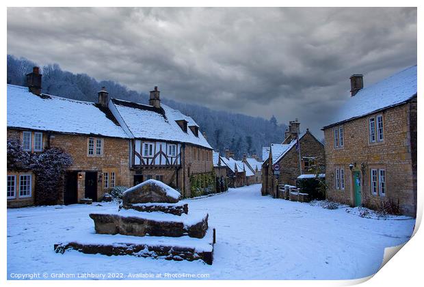 Castle Combe, Cotswolds, in the snow Print by Graham Lathbury