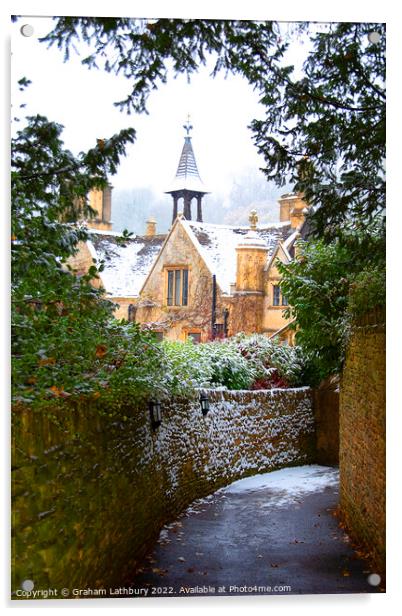 Castle Combe in the snow Acrylic by Graham Lathbury