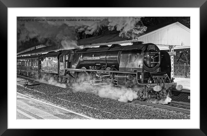Duchess of Sutherland steam train pulling into Bath spa at night Framed Mounted Print by Duncan Savidge