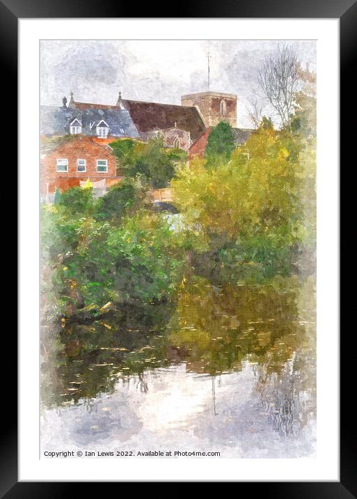 Kintbury From the Canal a Digital Painting Framed Mounted Print by Ian Lewis