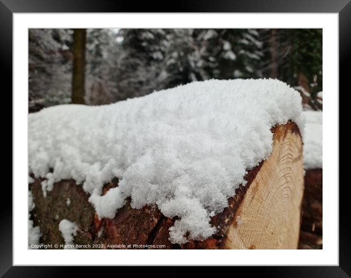 Snow on wooden logs  Framed Mounted Print by Martin Baroch