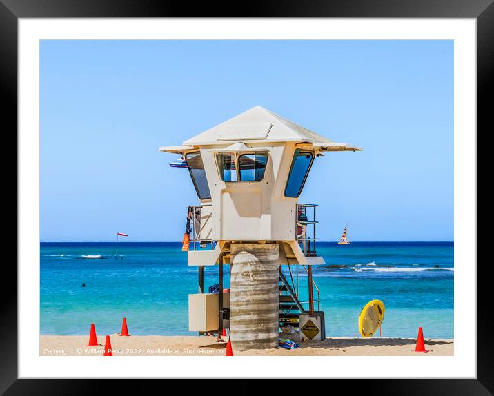 Colorful Lifeguard Station Waikiki Beach Honolulu Hawaii Framed Mounted Print by William Perry