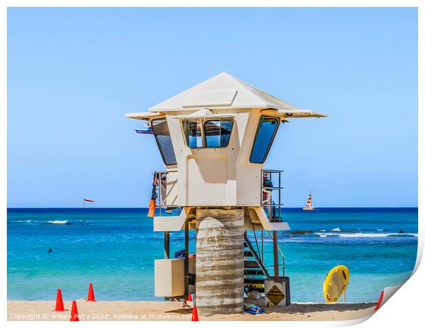 Colorful Lifeguard Station Waikiki Beach Honolulu Hawaii Print by William Perry