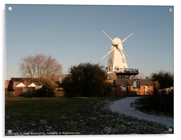 Rye Windmill in December. Acrylic by Mark Ward