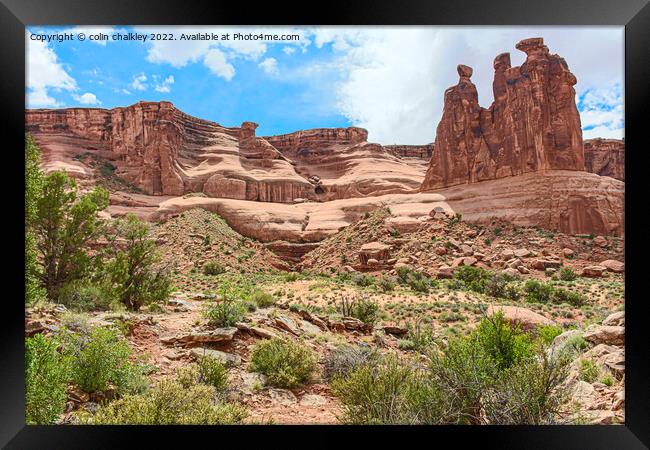 The Three Gossips rock structures - Arches NP Framed Print by colin chalkley