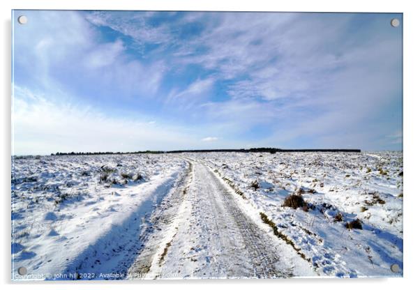 Snow covered view and windy sky at stanage edge. Acrylic by john hill