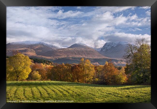 Ben Nevis Range Autumn Colours Scotland. Framed Print by Barbara Jones