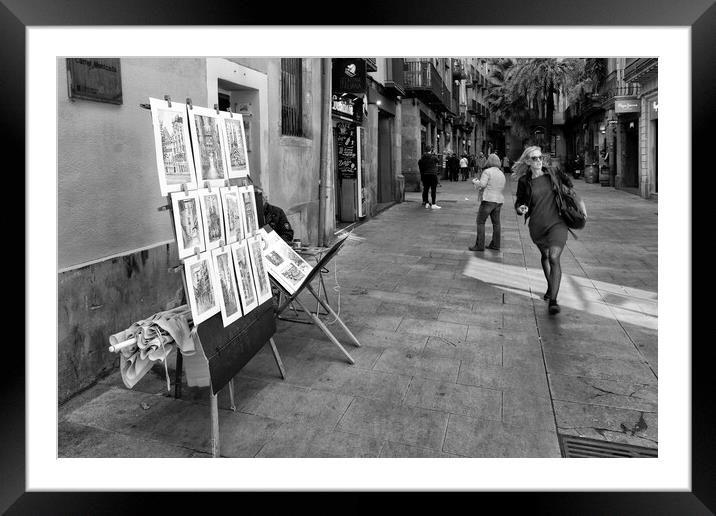 Barcelona Street Art - Mono Framed Mounted Print by Glen Allen