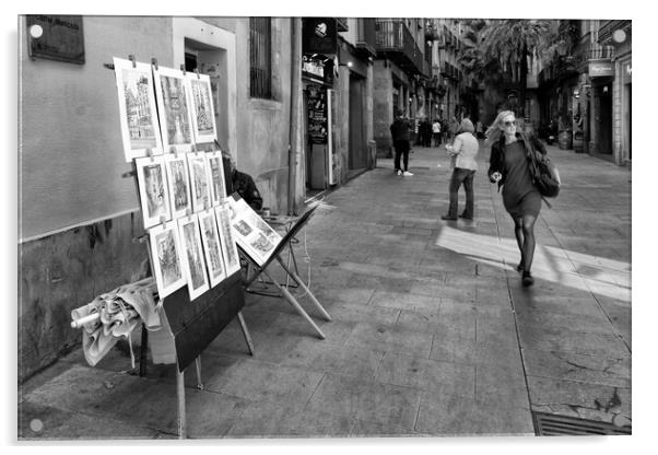 Barcelona Street Art - Mono Acrylic by Glen Allen