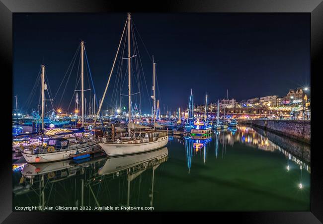 Outdoor Boats with lights Framed Print by Alan Glicksman