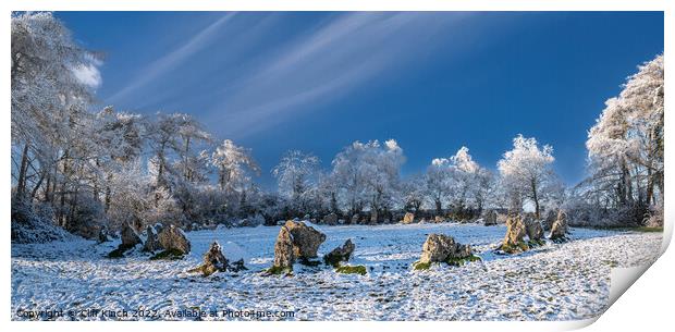 Snow on the Rollright Stones Print by Cliff Kinch