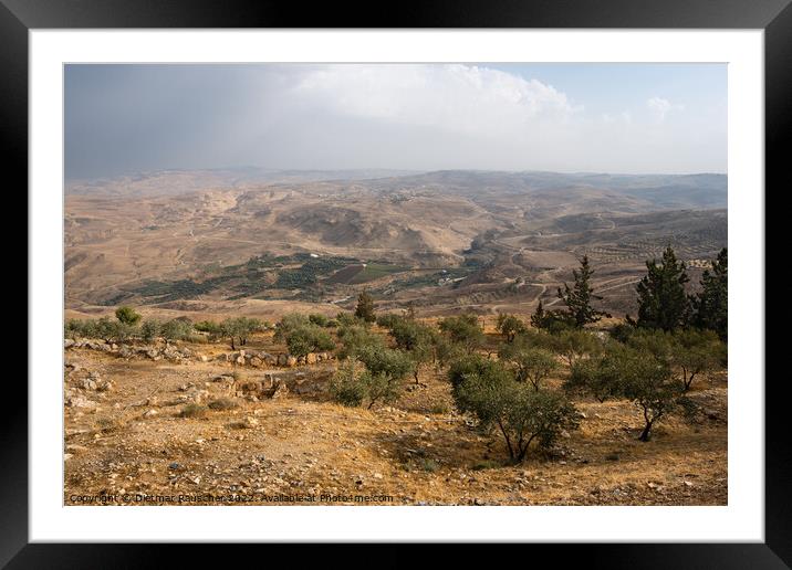 Mount Nebo Landscape with Khirbet al-Mukhayyat Village Framed Mounted Print by Dietmar Rauscher