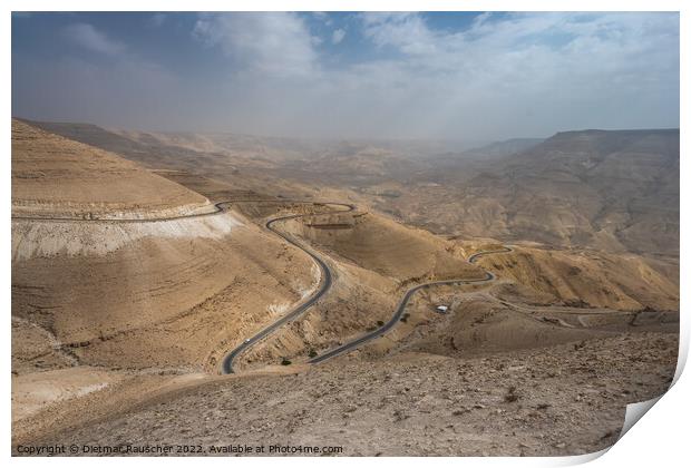 King's Highway in Wadi Mujib Landscape in Jordan Print by Dietmar Rauscher