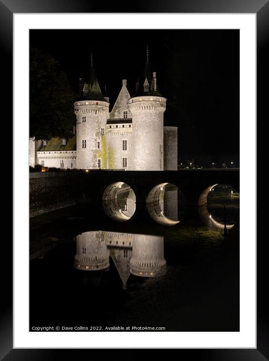 Night Reflections of Château de Sully-sur-Loire and the surrounding moat, Sully-sur-Loire, France  Framed Mounted Print by Dave Collins