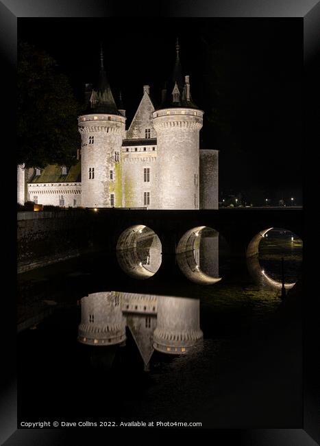 Night Reflections of Château de Sully-sur-Loire and the surrounding moat, Sully-sur-Loire, France  Framed Print by Dave Collins