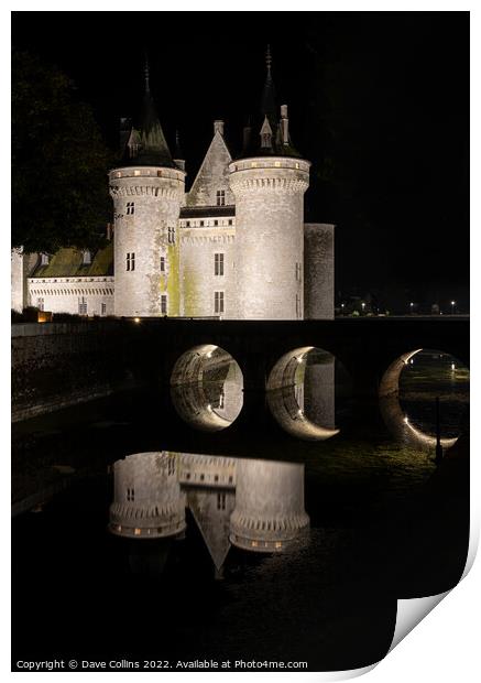 Night Reflections of Château de Sully-sur-Loire and the surrounding moat, Sully-sur-Loire, France  Print by Dave Collins