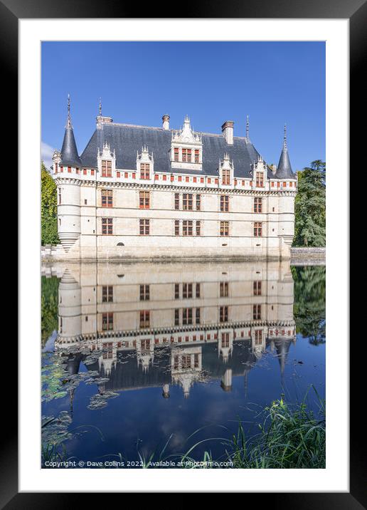 Reflections in the pond at Château d'Azay-le-Rideau. France Framed Mounted Print by Dave Collins