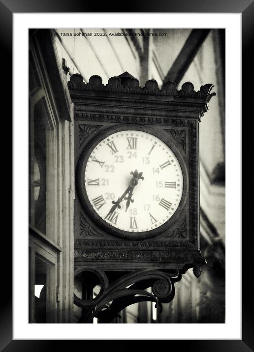 Old Outdoor Wall Clock at Railway Station Monocrom Framed Mounted Print by Taina Sohlman