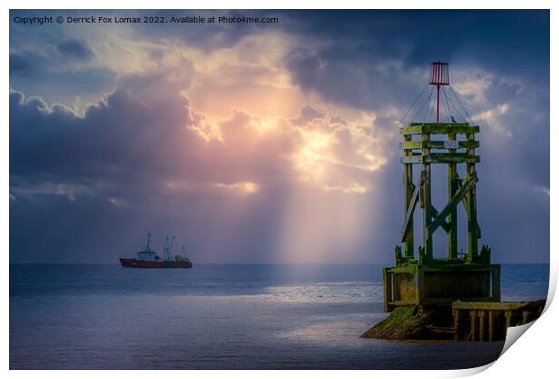 Sun over the sea at liverpool Print by Derrick Fox Lomax
