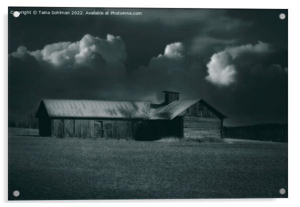 Country Barn Under Dramatic Sky  Acrylic by Taina Sohlman