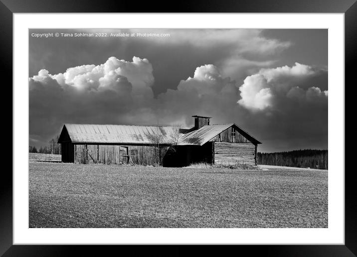 Country Barn Under Cloudy Sky Monochrome Framed Mounted Print by Taina Sohlman