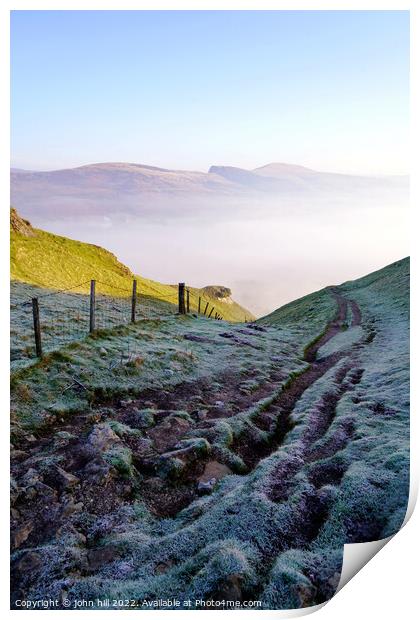 Looking down to a misty Winnats pass, Derbyshire. Print by john hill