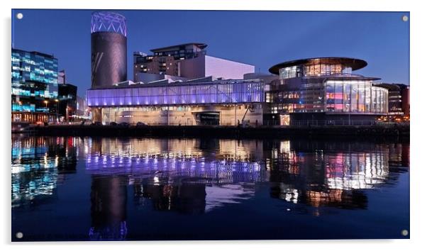 The Lowry Reflections, Salford Quays Acrylic by Michele Davis