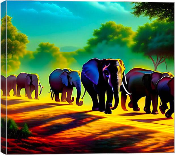 Dusk's Elephants Parade Canvas Print by Roger Mechan