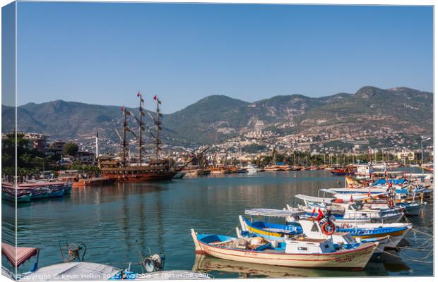 Boats in Alanya Harbour, Canvas Print by Kevin Hellon