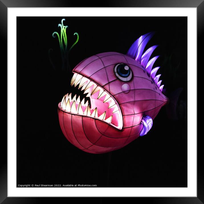 Colourful Abstract Piranha Fish With Teeth Framed Mounted Print by Paul Stearman