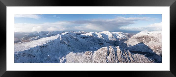 Tryfan and Glyder Fach Mountain Aerial in the Ogwen Valley Snowdonia Wales in winter Framed Mounted Print by Sonny Ryse