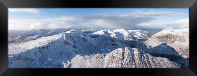Tryfan and Glyder Fach Mountain Aerial in the Ogwen Valley Snowdonia Wales in winter Framed Print by Sonny Ryse
