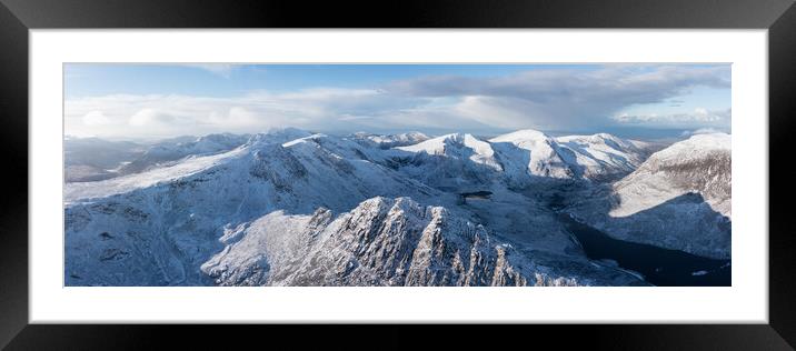 Tryfan and Glyder Fach Mountain Aerial in the Ogwen Valley Snowdonia Wales in winter Framed Mounted Print by Sonny Ryse
