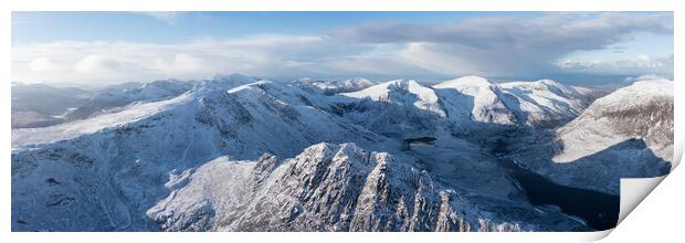Tryfan and Glyder Fach Mountain Aerial in the Ogwen Valley Snowdonia Wales in winter Print by Sonny Ryse