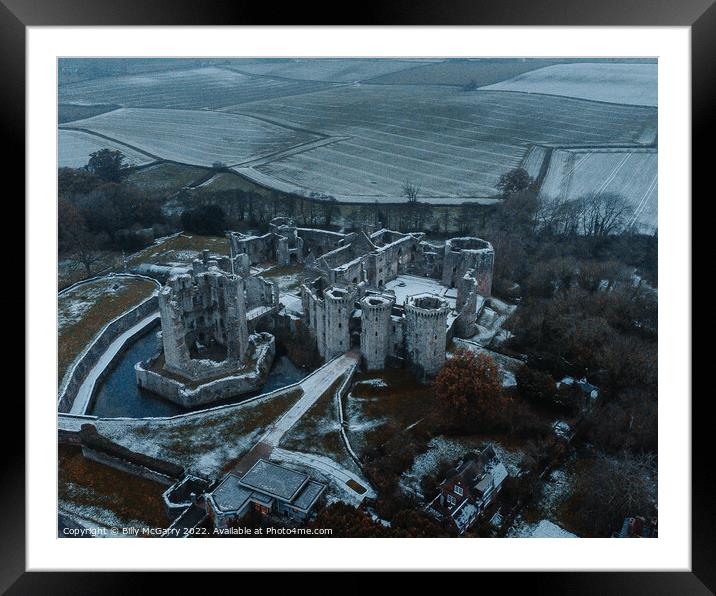 Ragaln Castle Wales in the snow Framed Mounted Print by Billy McGarry