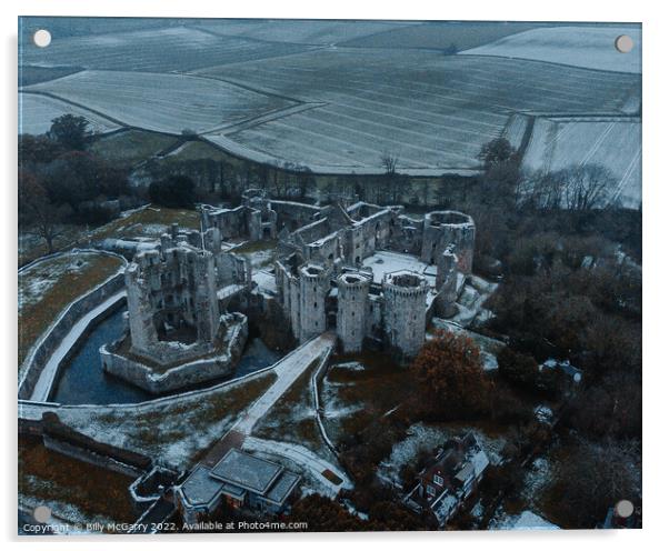 Ragaln Castle Wales in the snow Acrylic by Billy McGarry