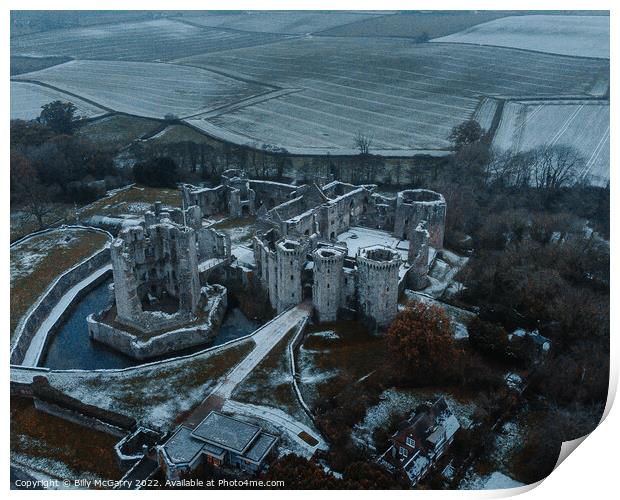 Ragaln Castle Wales in the snow Print by Billy McGarry