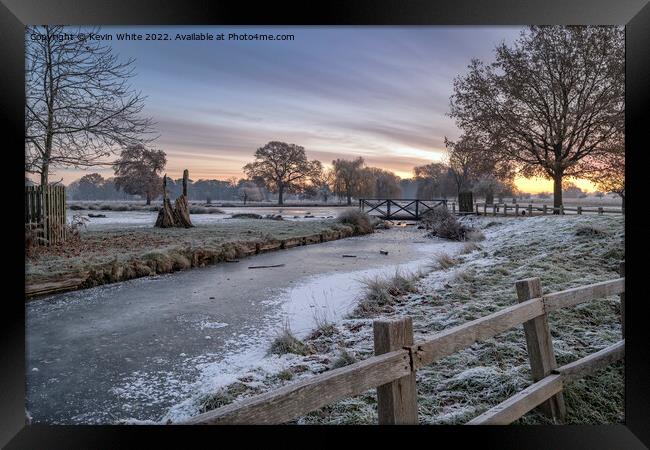 Icy frost just before sunrise Framed Print by Kevin White