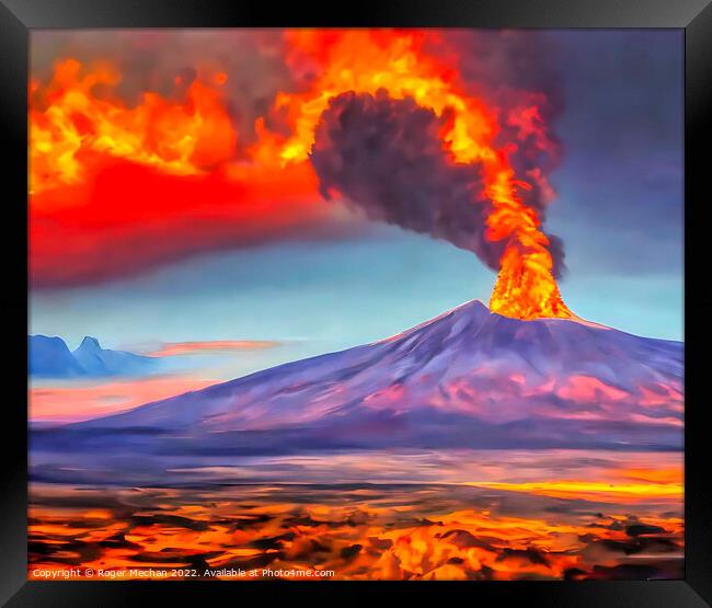 Blazing Shield Volcano Framed Print by Roger Mechan