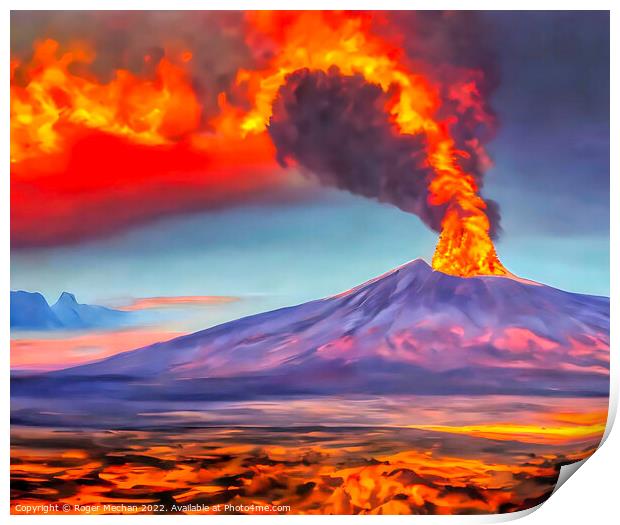 Blazing Shield Volcano Print by Roger Mechan