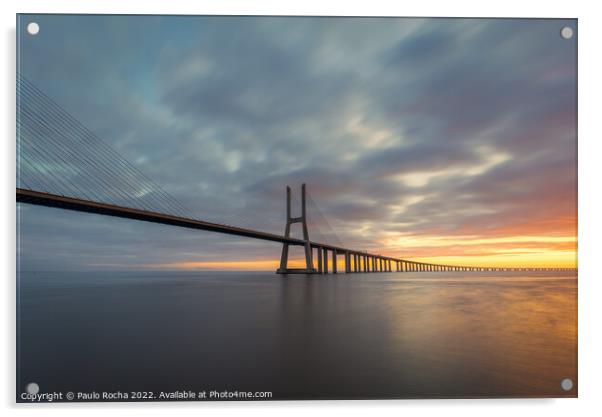 Vasco da Gama bridge, Lisbon, at sunrise Acrylic by Paulo Rocha