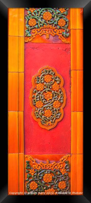 Ceramic Flowers Decorations Yellow Wall Forbidden City Beijing China Framed Print by William Perry