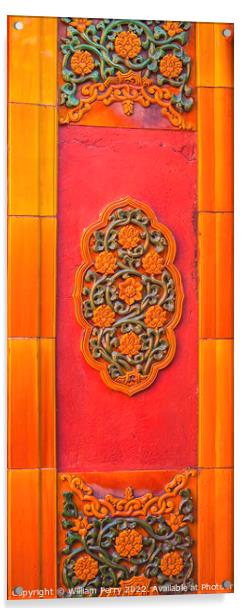 Ceramic Flowers Decorations Yellow Wall Forbidden City Beijing China Acrylic by William Perry