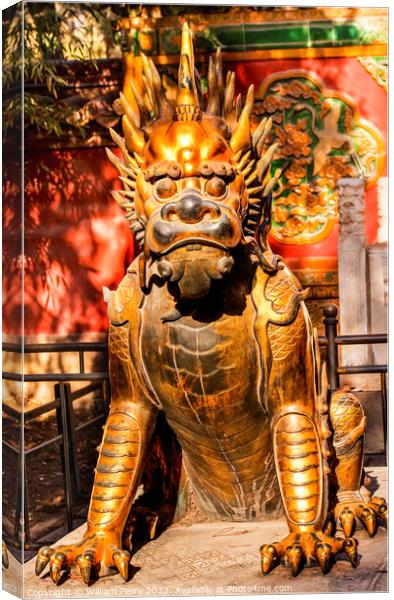 Dragon Bronze Statue Gugong Forbidden City Palace Beijing China Canvas Print by William Perry