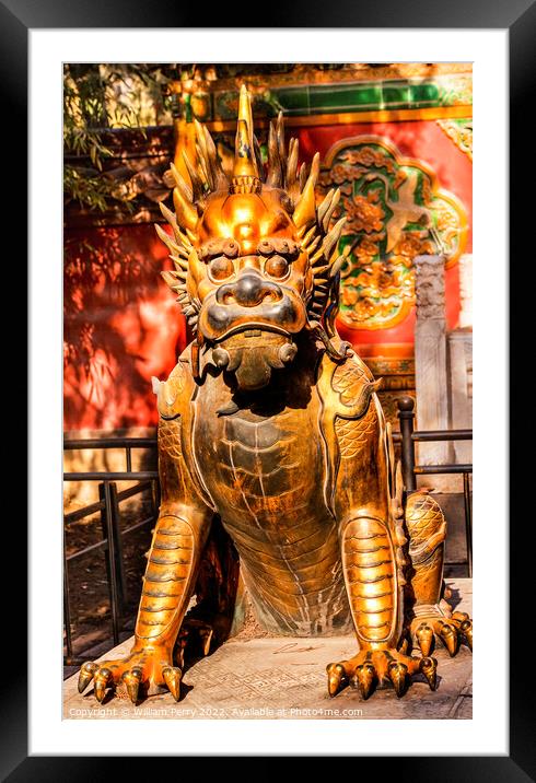 Dragon Bronze Statue Gugong Forbidden City Palace Beijing China Framed Mounted Print by William Perry